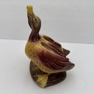Vintage Hull Pottery Double Duck Planter #95 Brown Yellow Drip Glaze Ceramic